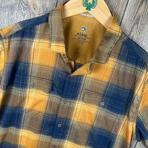 Kuhl Response Plaid Short-Sleeve Button Up Shirt Blue Orange Men Size Medium